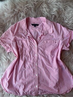 100% Cotton Tommy Hilfiger Pink Gingham Button-Down Shirt Plus Size